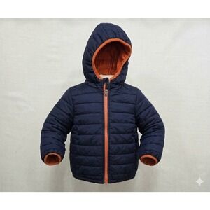 ZeroXposure Toddler Navy Blue & Orange Inside Zip Up Hooded Coat. Size 2T